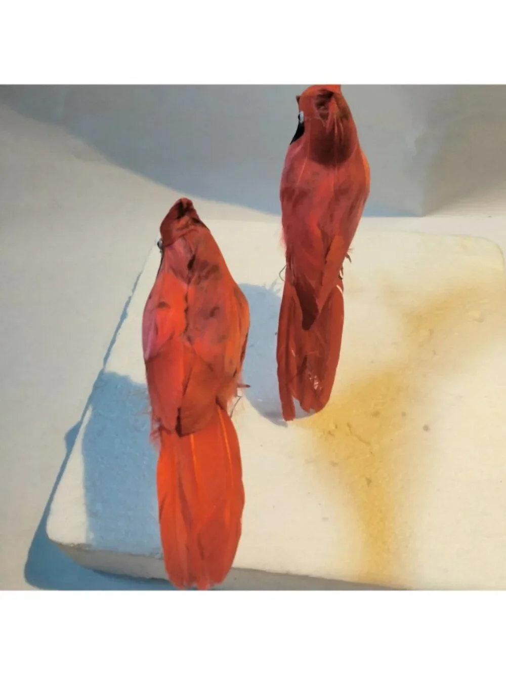 Red Cardinal Bird Figurine Feathered Wire Craft Pick Lot 3